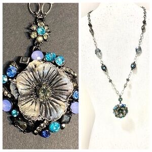NWT LOFT Blue and Silver Floral Necklace